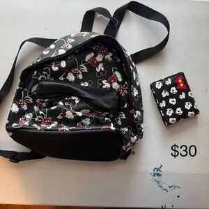 Mickey Mouse Black Backpack and Wallet Set